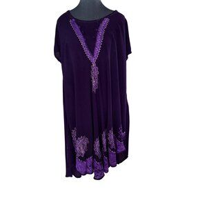Purple Embroidered Short Sleeve A-Line Dress By S.R. Fashion Womens Size XL Rayo